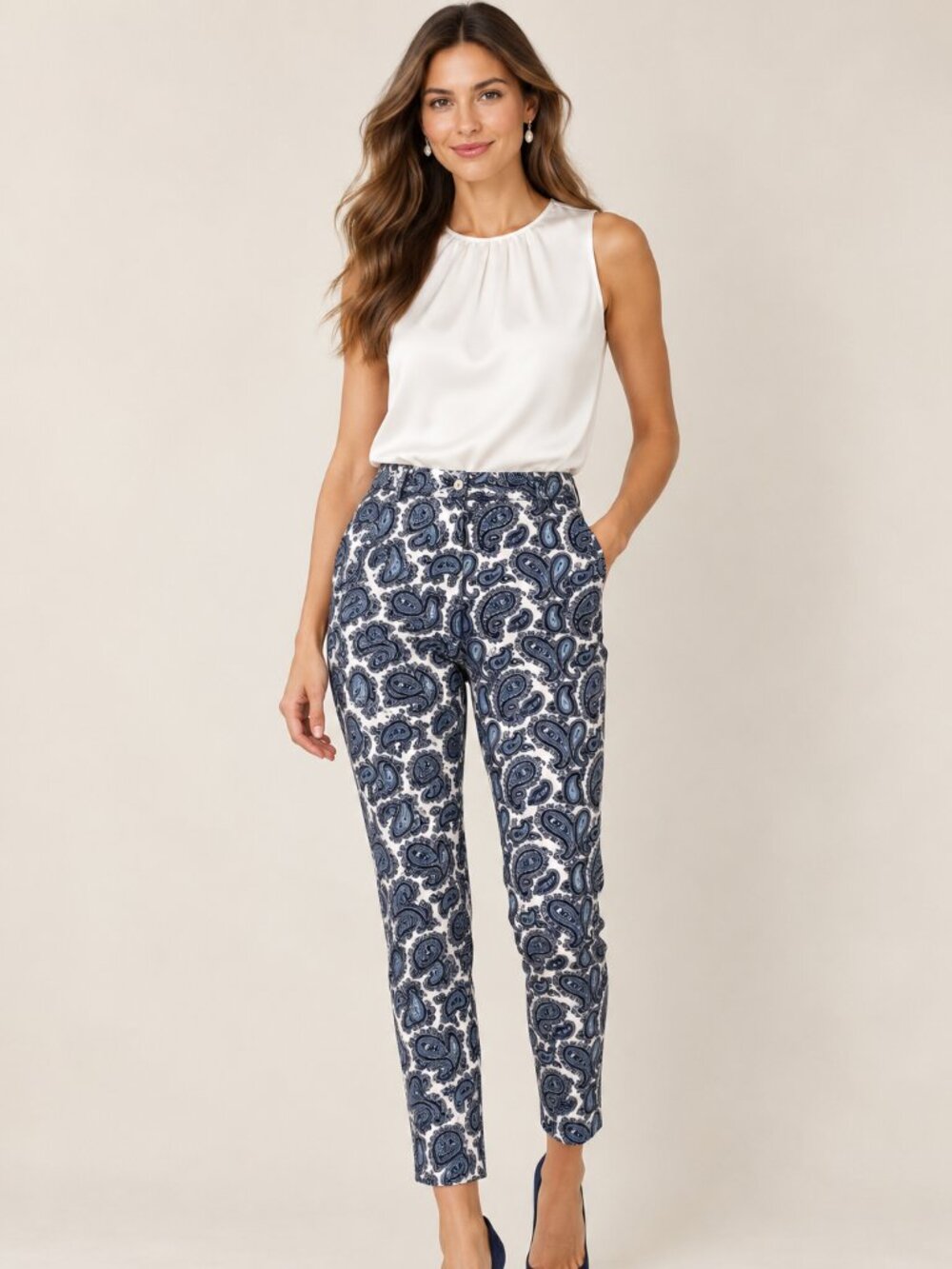 Banana Republic Avery Blue & White Paisley Pants Size 6